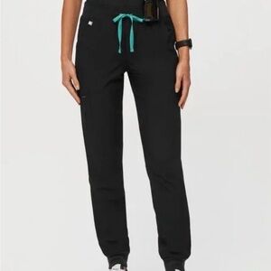 Figs Black Joggers with Teal Drawstring